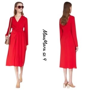 NWT MaxMara Studio Mammola  Vibrant Red Cady Dress sz 4